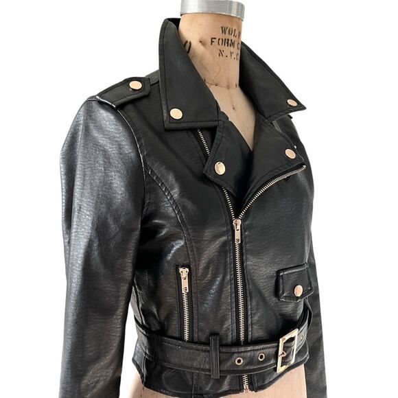Black Faux Leather Biker Jacket with Belt
Size S - Picture 3 of 6